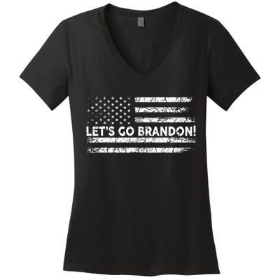 Lets Go Brandon Joe Biden Chant Impeach Biden USA Flag Women's V-Neck T-Shirt