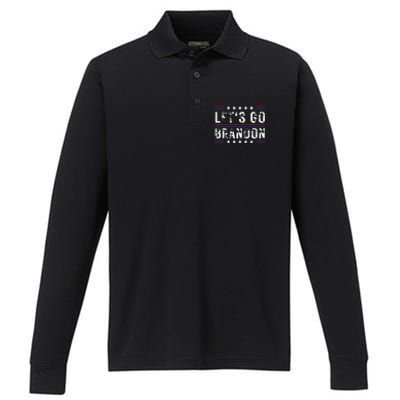 Lets Go Brandon Tee Funny Trendy Sarcastic Lets Go Brandon Performance Long Sleeve Polo