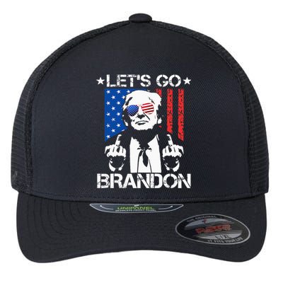 Lets Go Brandon Trump Middle Finger Flag Flexfit Unipanel Trucker Cap