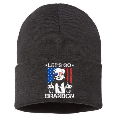 Lets Go Brandon Trump Middle Finger Flag Sustainable Knit Beanie