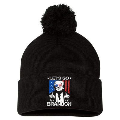 Lets Go Brandon Trump Middle Finger Flag Pom Pom 12in Knit Beanie