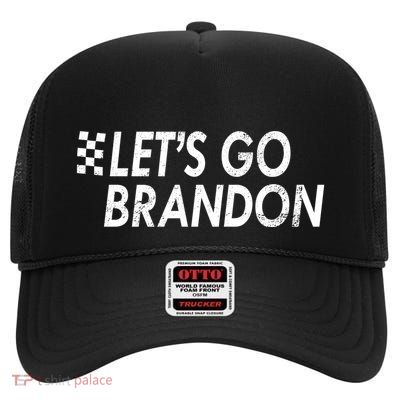 Let's Go Brandon Racing Flag Biden Chant High Crown Mesh Back Trucker Hat
