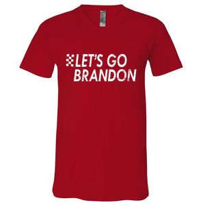 Let's Go Brandon Racing Flag Biden Chant V-Neck T-Shirt