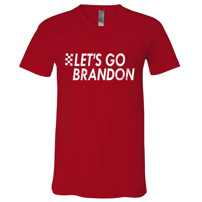 Let's Go Brandon Racing Flag Biden Chant V-Neck T-Shirt