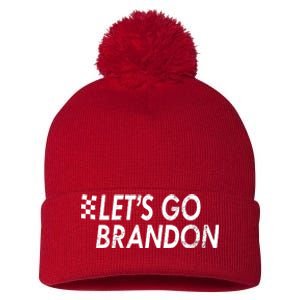 Let's Go Brandon Racing Flag Biden Chant Pom Pom 12in Knit Beanie