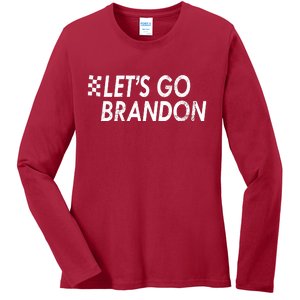 Let's Go Brandon Racing Flag Biden Chant Ladies Long Sleeve Shirt