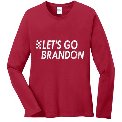 Let's Go Brandon Racing Flag Biden Chant Ladies Long Sleeve Shirt