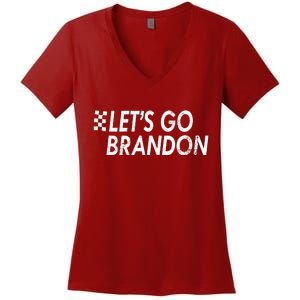 Let's Go Brandon Racing Flag Biden Chant Women's V-Neck T-Shirt