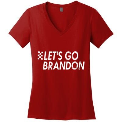 Let's Go Brandon Racing Flag Biden Chant Women's V-Neck T-Shirt