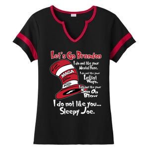 Lets Go Brandon Cat In The Hat Funny Maga Ladies Halftime Notch Neck Tee