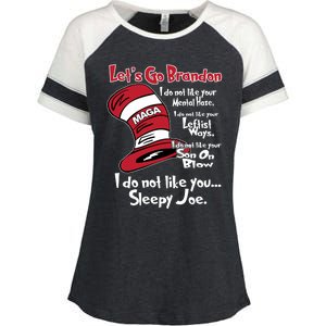 Lets Go Brandon Cat In The Hat Funny Maga Enza Ladies Jersey Colorblock Tee