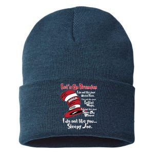 Lets Go Brandon Cat In The Hat Funny Maga Sustainable Knit Beanie