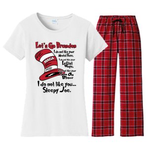 Lets Go Brandon Cat In The Hat Funny Maga Women's Flannel Pajama Set