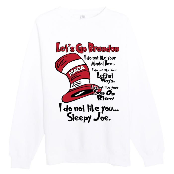 Lets Go Brandon Cat In The Hat Funny Maga Premium Crewneck Sweatshirt