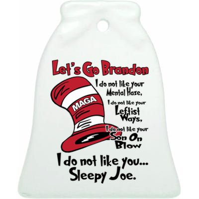 Lets Go Brandon Cat In The Hat Funny Maga Ceramic Bell Ornament