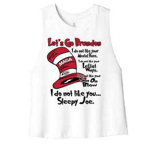 Lets Go Brandon Cat In The Hat Funny Maga Women's Racerback Cropped Tank