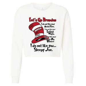 Lets Go Brandon Cat In The Hat Funny Maga Cropped Pullover Crew