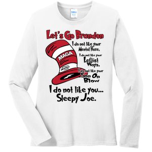 Lets Go Brandon Cat In The Hat Funny Maga Ladies Long Sleeve Shirt