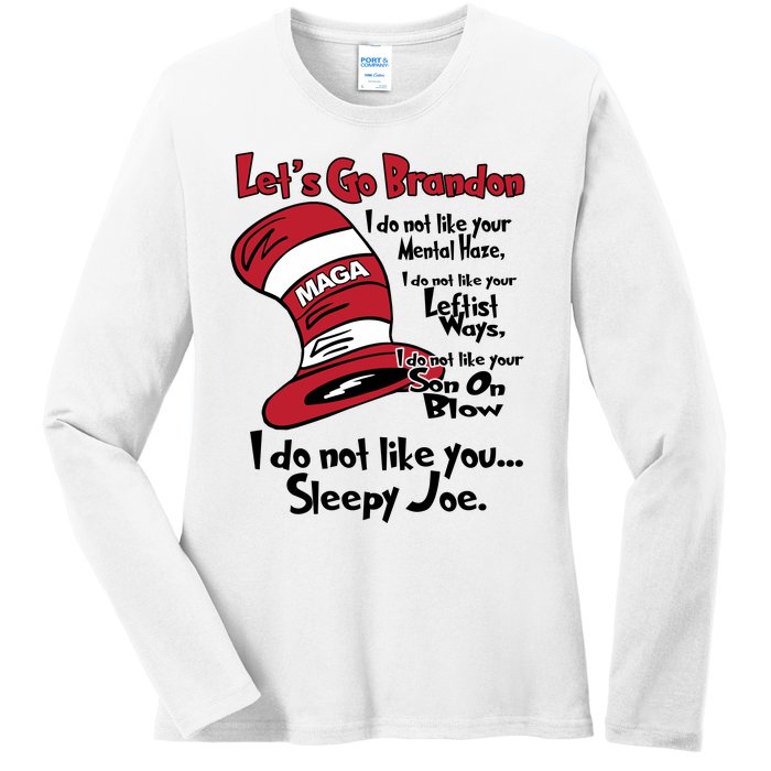 Lets Go Brandon Cat In The Hat Funny Maga Ladies Long Sleeve Shirt