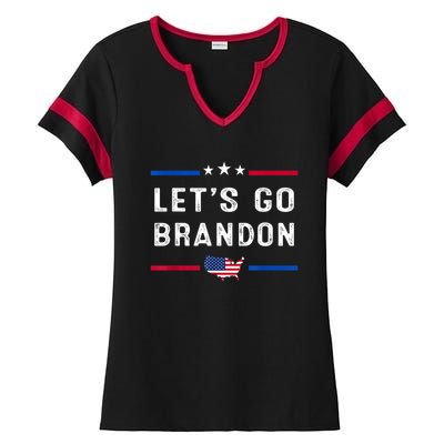 Let’s Go Brandon Conservative US Flag Ladies Halftime Notch Neck Tee