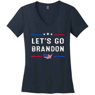 Let’s Go Brandon Conservative US Flag Women's V-Neck T-Shirt