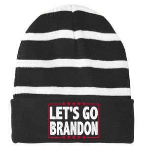 Let's Go Brandon Boxed Logo FJB Biden Chant Striped Beanie with Solid Band