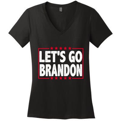 Let's Go Brandon Boxed Logo FJB Biden Chant Women's V-Neck T-Shirt