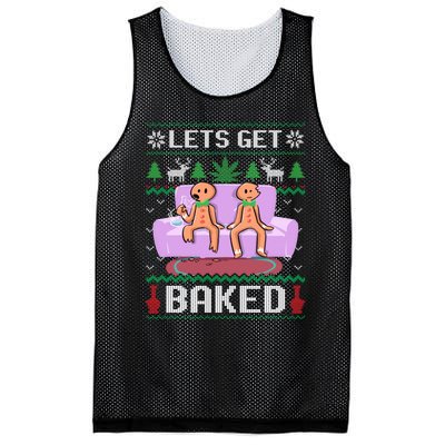 Let's Get Baked Gingerbread Man Ugly Christmas Marijuana Mesh Reversible Basketball Jersey Tank