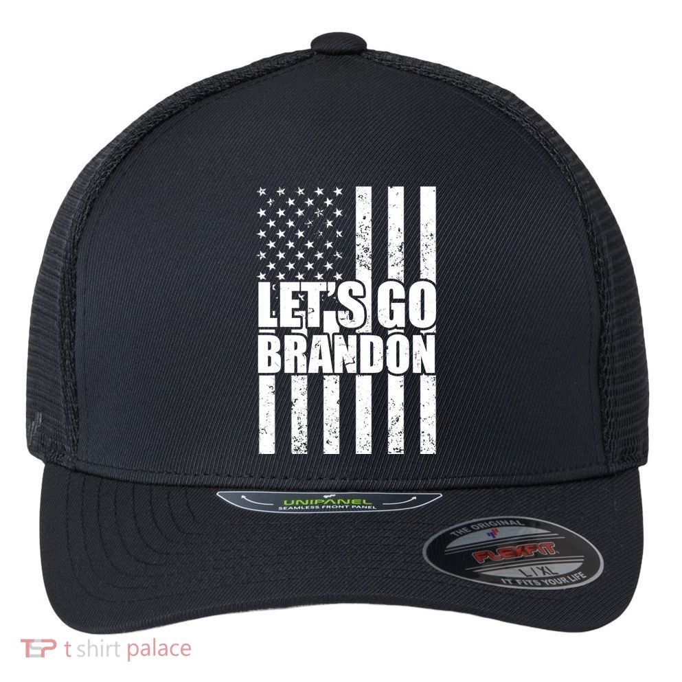 Let's Go Brandon Vintage American Flag Flexfit Unipanel Trucker Cap