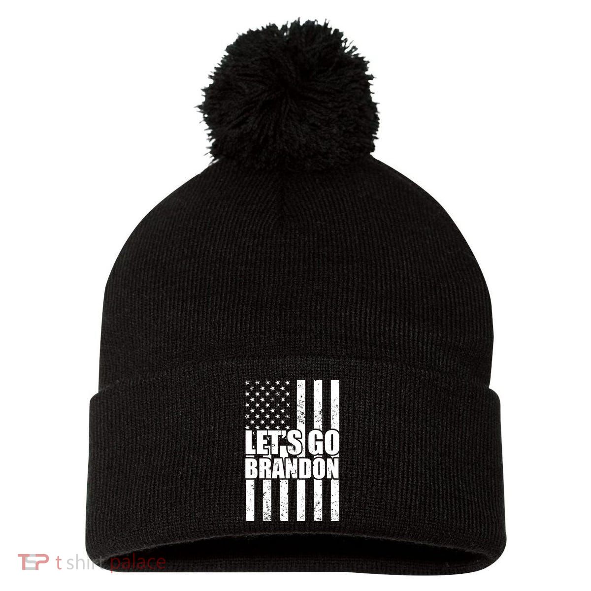 Let's Go Brandon Vintage American Flag Pom Pom 12in Knit Beanie