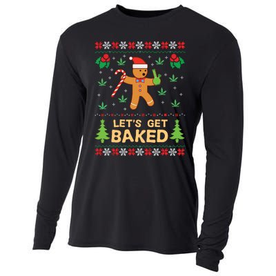 Lets Get Baked Cookie Weed Xmas Ugly Christmas Sweater Cooling Performance Long Sleeve Crew