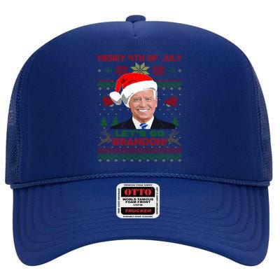 LetS Go Brandon Anti Biden Trump Santa Biden Ugly Christmas Gift High Crown Mesh Back Trucker Hat