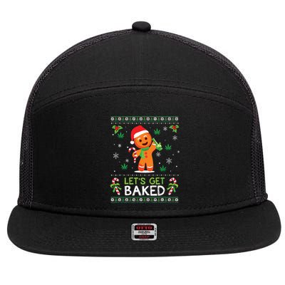 Lets Get Baked Ugly Sweater Weed Christmas Xmas Marijuana 7 Panel Mesh Trucker Snapback Hat