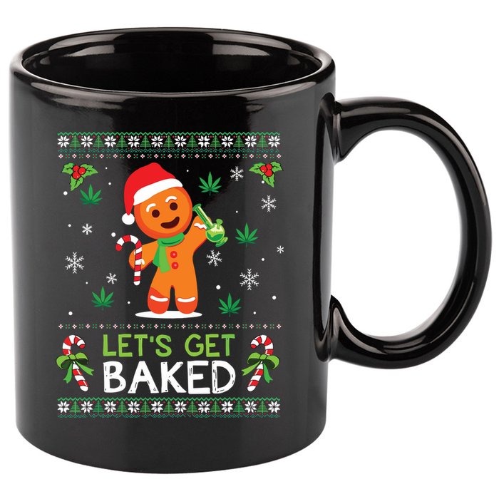 Lets Get Baked Ugly Sweater Weed Christmas Xmas Marijuana 11oz C Handle Ceramic Mug