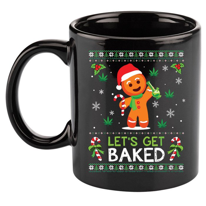 Lets Get Baked Ugly Sweater Weed Christmas Xmas Marijuana 11oz C Handle Ceramic Mug