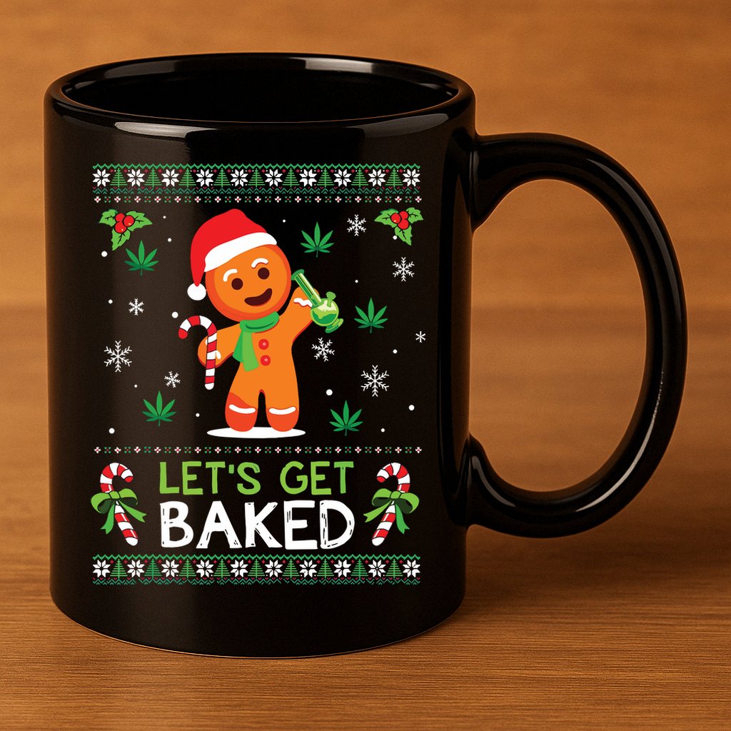 Lets Get Baked Ugly Sweater Weed Christmas Xmas Marijuana 11oz C Handle Ceramic Mug