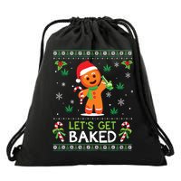 Lets Get Baked Ugly Sweater Weed Christmas Xmas Marijuana Drawstring Bag