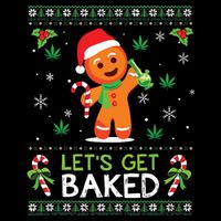 Lets Get Baked Ugly Sweater Weed Christmas Xmas Marijuana Drawstring Bag