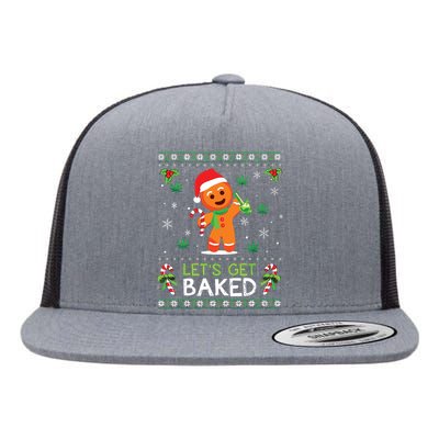 Lets Get Baked Ugly Sweater Weed Christmas Xmas Marijuana Flat Bill Trucker Hat