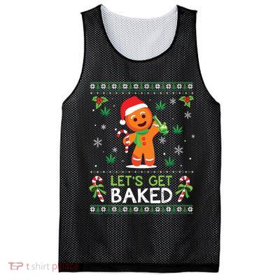 Lets Get Baked Ugly Sweater Weed Christmas Xmas Marijuana Mesh Reversible Basketball Jersey Tank