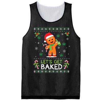 Lets Get Baked Ugly Sweater Weed Christmas Xmas Marijuana Mesh Reversible Basketball Jersey Tank