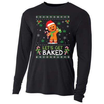 Lets Get Baked Ugly Sweater Weed Christmas Xmas Marijuana Cooling Performance Long Sleeve Crew