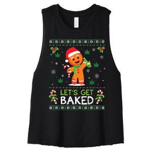 Lets Get Baked Ugly Sweater Weed Christmas Xmas Marijuana Women's Racerback Cropped Tank