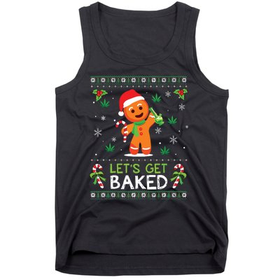 Lets Get Baked Ugly Sweater Weed Christmas Xmas Marijuana Tank Top