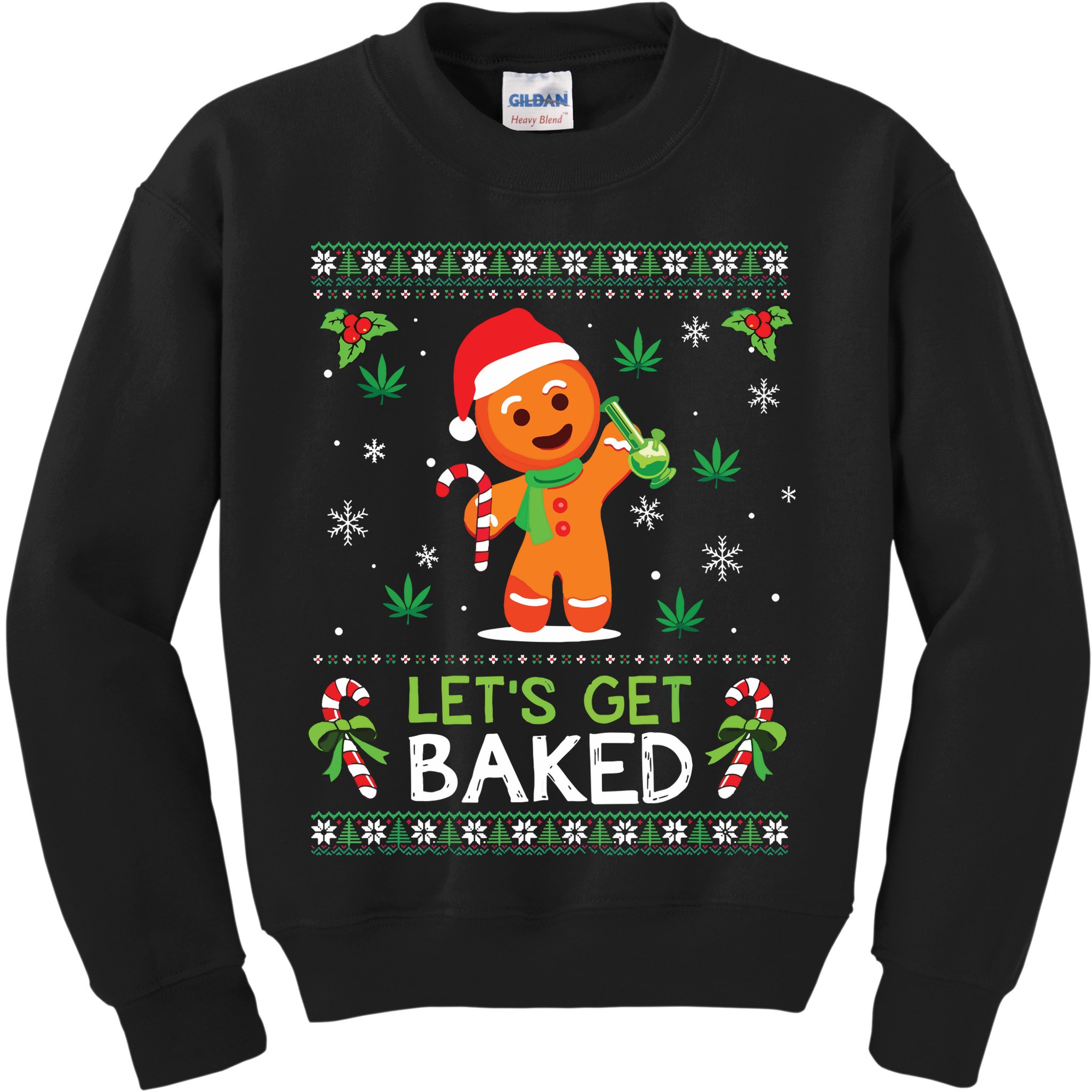 Lets Get Baked Ugly Sweater Weed Christmas Xmas Marijuana Kids Sweatshirt