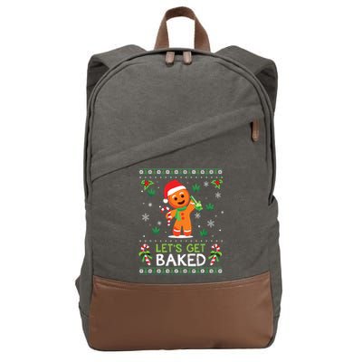 Lets Get Baked Ugly Sweater Weed Christmas Xmas Marijuana Cotton Canvas Backpack