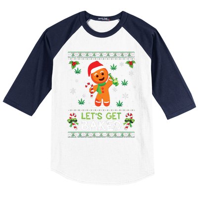 Lets Get Baked Ugly Sweater Weed Christmas Xmas Marijuana Baseball Sleeve Shirt