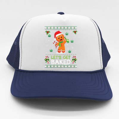 Lets Get Baked Ugly Sweater Weed Christmas Xmas Marijuana Trucker Hat