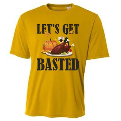 Lets Get Basted Funny Thanksgiving Pun Turkey Holiday Cool Gift Cooling Performance Crew T-Shirt