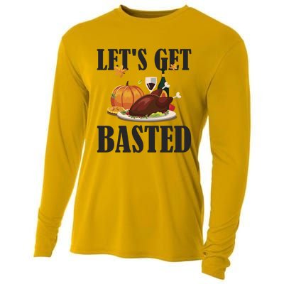 Lets Get Basted Funny Thanksgiving Pun Turkey Holiday Cool Gift Cooling Performance Long Sleeve Crew